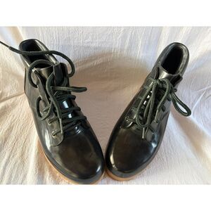 Vintage Lands’ End Women’s Black Ankle Lace Up Duck Rubber Rain Boots Size 8